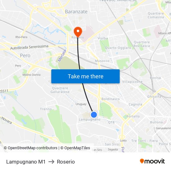 Lampugnano M1 to Roserio map