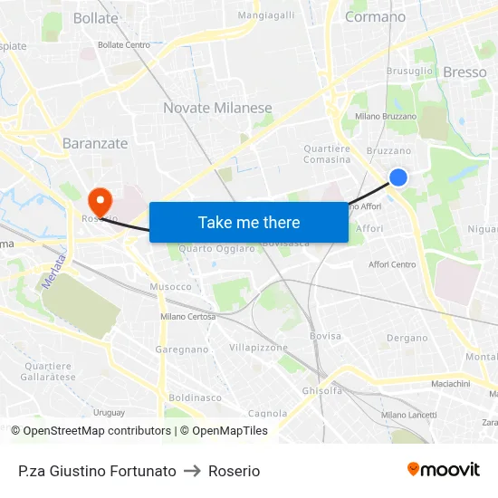 P.za Giustino Fortunato to Roserio map