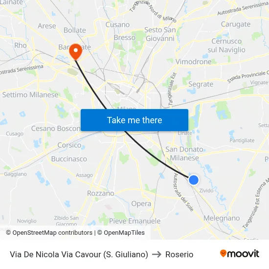 De Nicola Street Cavour Street (San Giuliano) to Roserio map