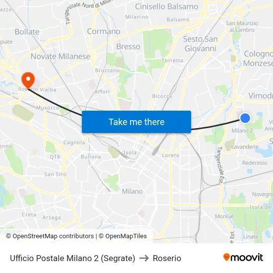 Post Office Milano 2 (Segrate) to Roserio map