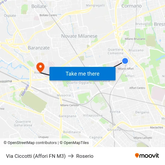 Via Ciccotti (Affori FN M3) to Roserio map