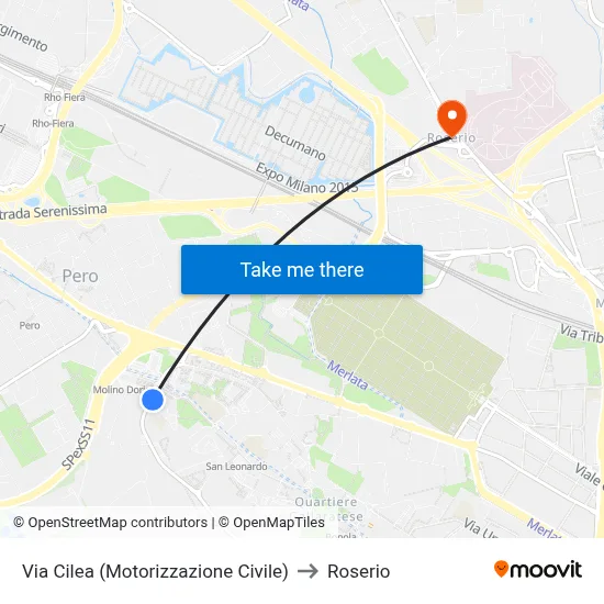 Via Cilea (Motorizzazione Civile) to Roserio map