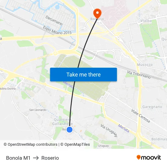 Bonola M1 to Roserio map