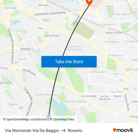 Via Rismondo Via Da Baggio to Roserio map