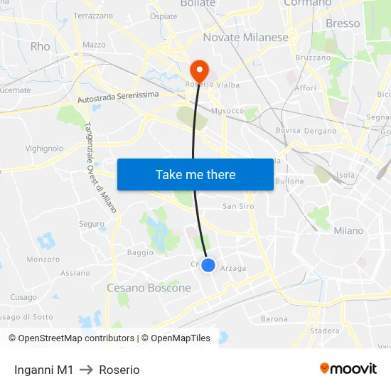 Inganni M1 to Roserio map