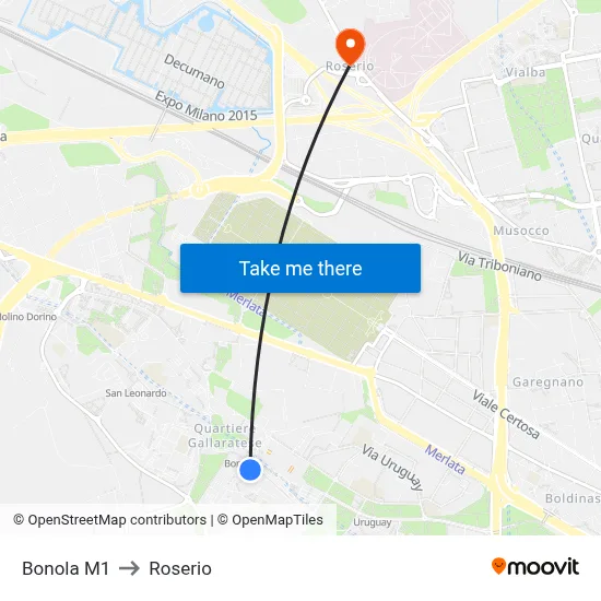 Bonola M1 to Roserio map