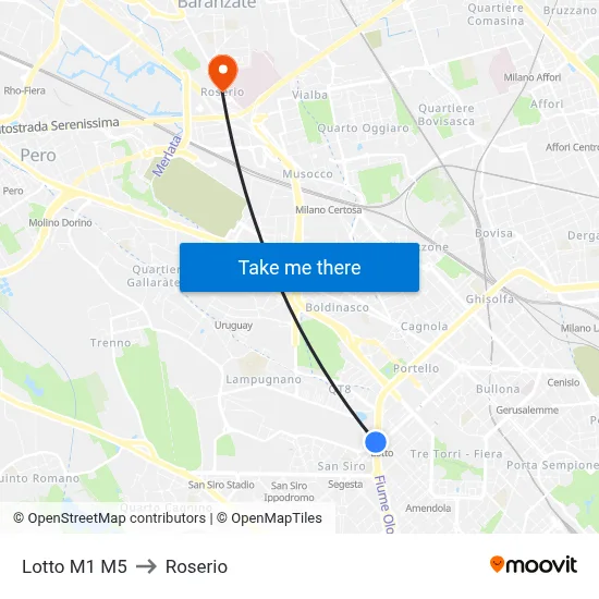 Lotto M1 M5 to Roserio map