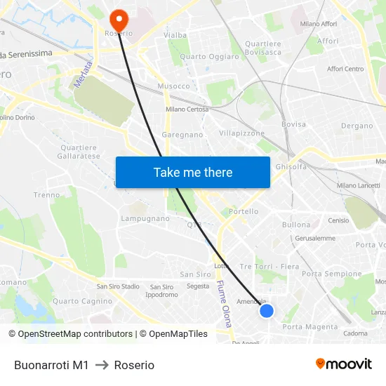 Buonarroti M1 to Roserio map