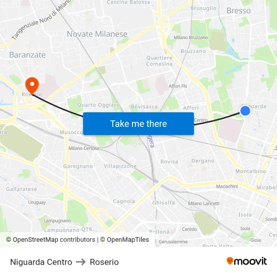 Niguarda Center to Roserio map