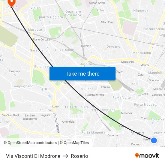 Via Visconti Di Modrone to Roserio map