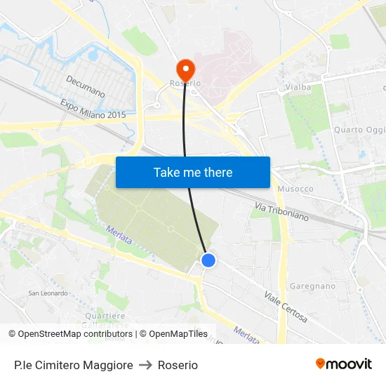 P.le Cimitero Maggiore to Roserio map