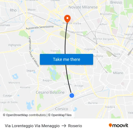 Via Lorenteggio Via Menaggio to Roserio map
