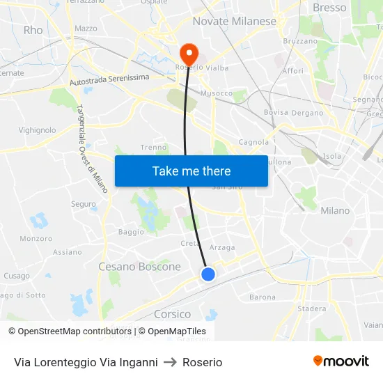 Via Lorenteggio Via Inganni to Roserio map