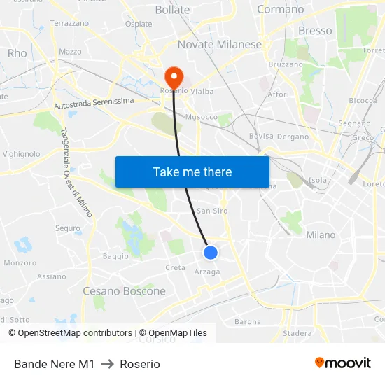 Bande Nere M1 to Roserio map