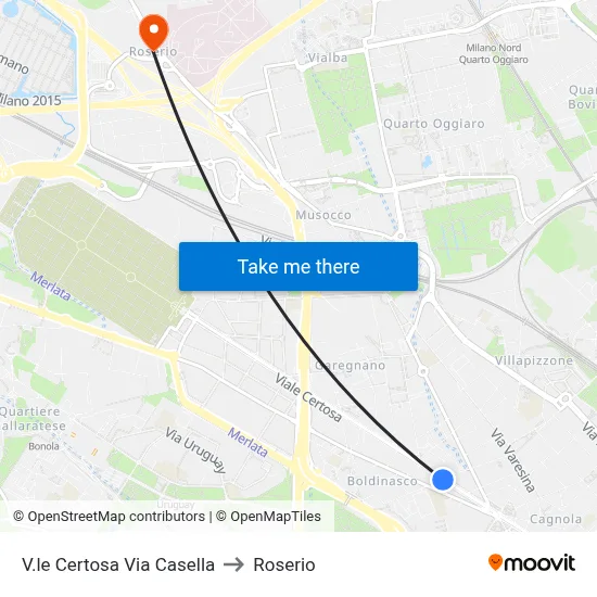 Certosa Avenue Casella Street to Roserio map