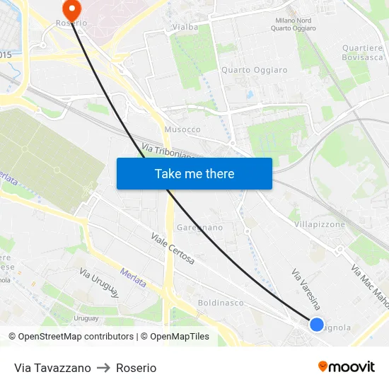 Via Tavazzano to Roserio map