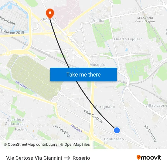 Certosa Avenue Giannini Street to Roserio map