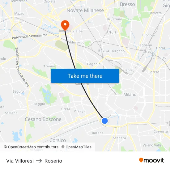 Via Villoresi to Roserio map