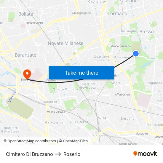 Bruzzano (Cimitero) to Roserio map