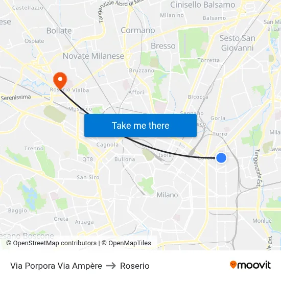 Porpora Street Ampère Street to Roserio map