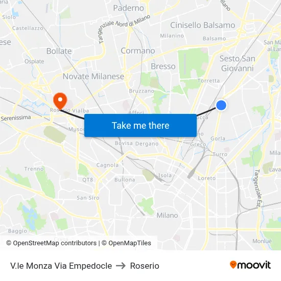 Monza Ave Via Empedocle to Roserio map