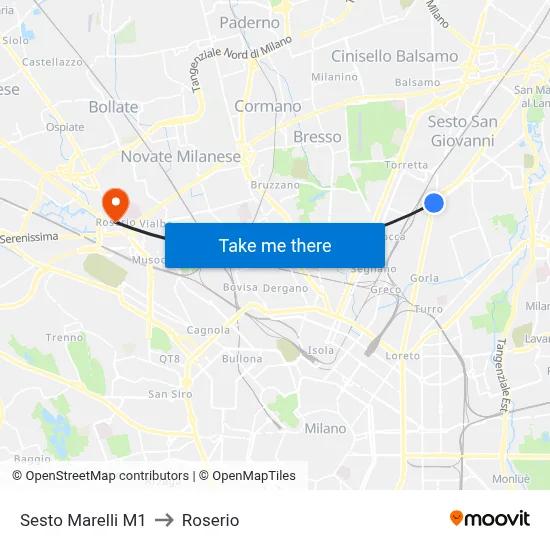 Sesto Marelli M1 to Roserio map