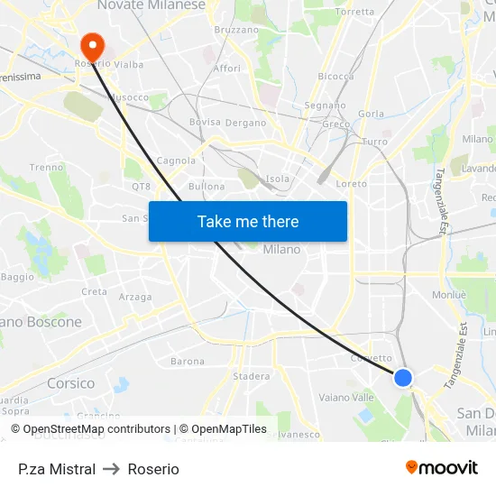 P.za Mistral to Roserio map