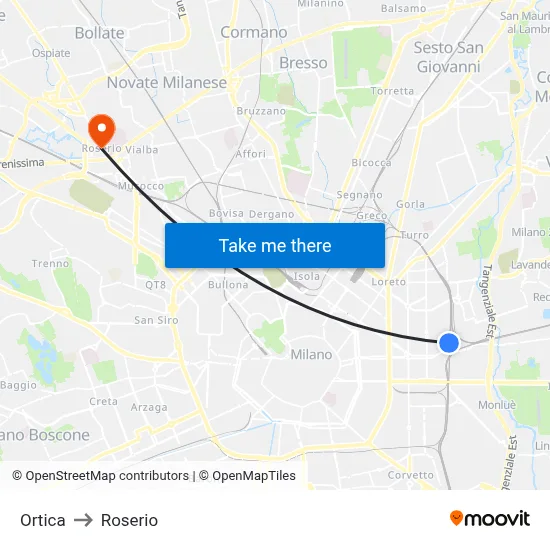 Ortica to Roserio map