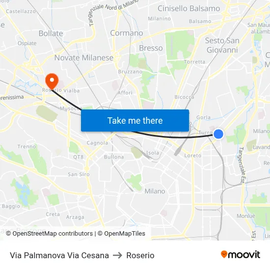 Palmanova Street/Cesana Street to Roserio map