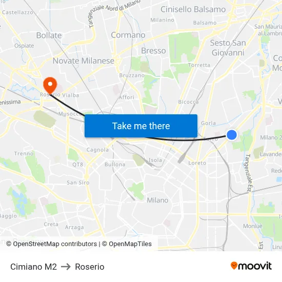 Cimiano M2 to Roserio map