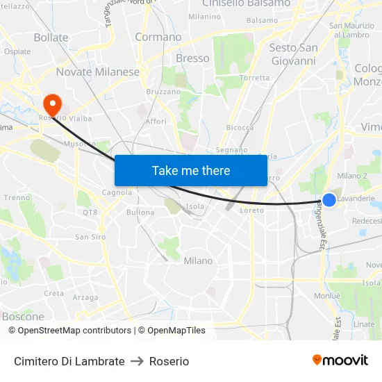 Cimitero Di Lambrate to Roserio map