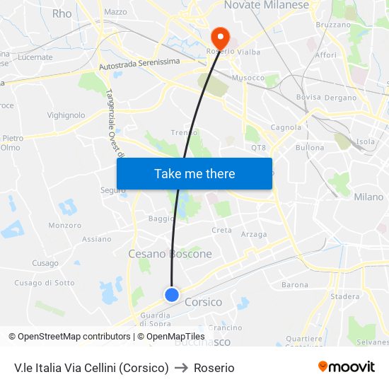V.le Italia Via Cellini (Corsico) to Roserio map