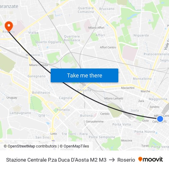 Stazione Centrale P.za Duca D'Aosta M2 M3 to Roserio map