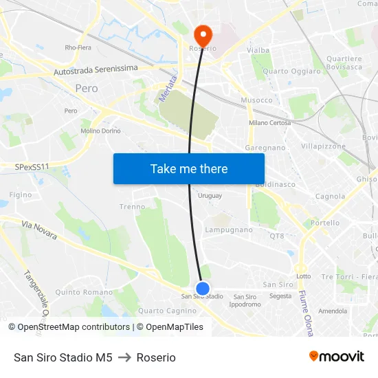 San Siro Stadium M5 to Roserio map