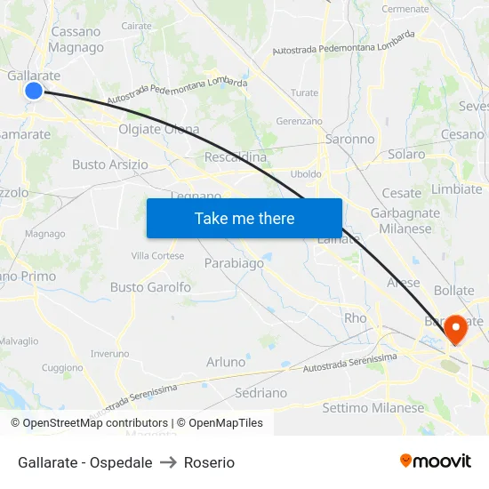 Gallarate - Hospital to Roserio map
