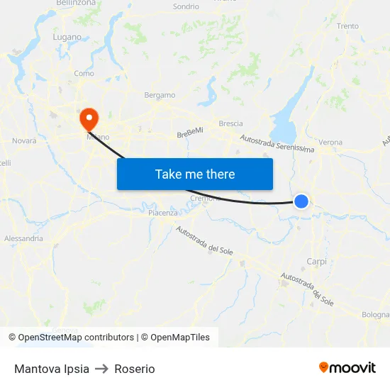 Mantova IPSIA to Roserio map