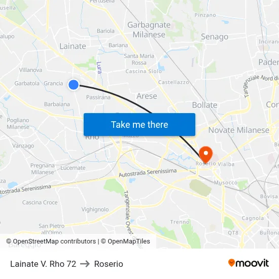Lainate V. Rho 72 to Roserio map