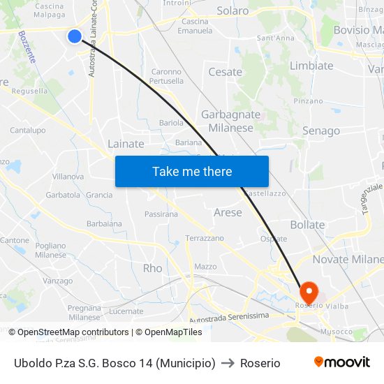 Uboldo P.za S.G. Bosco 14 (Municipio) to Roserio map