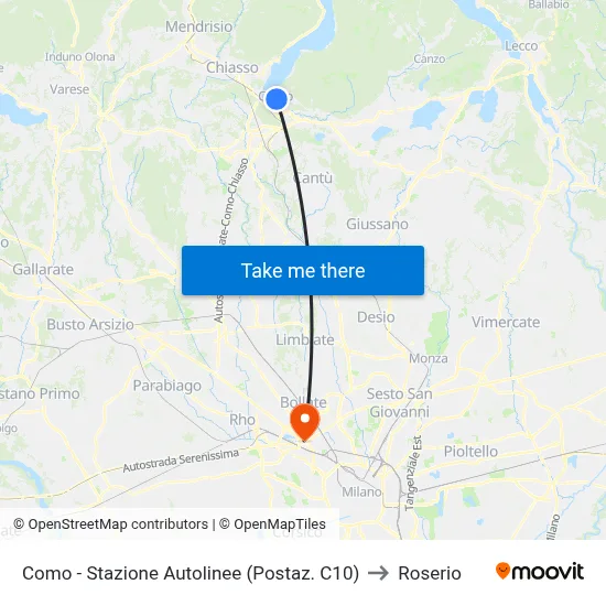 Como - Bus Station (Platform C10) to Roserio map