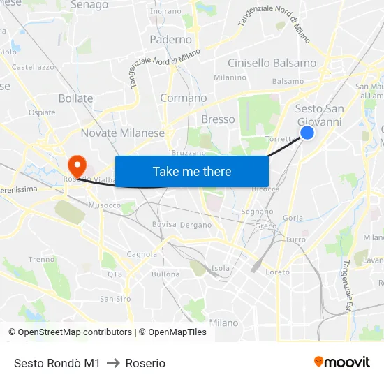 Sesto Rondò M1 to Roserio map