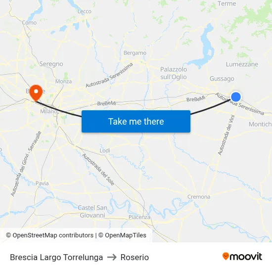 Brescia Largo Torrelunga to Roserio map