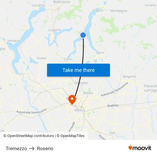 Tremezzo to Roserio map