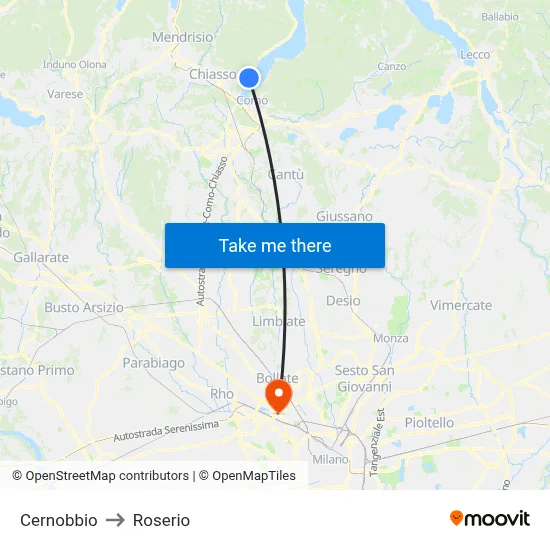 Cernobbio to Roserio map