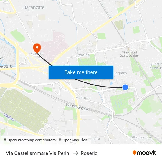 Via Castellammare Via Perini to Roserio map