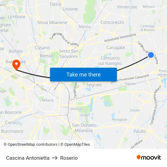 Cascina Antonietta to Roserio map