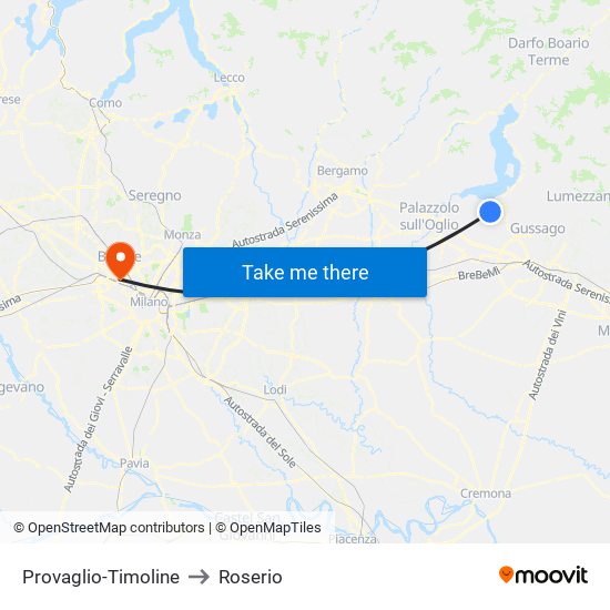 Provaglio-Timoline to Roserio map