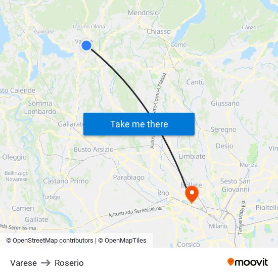 Varese to Roserio map