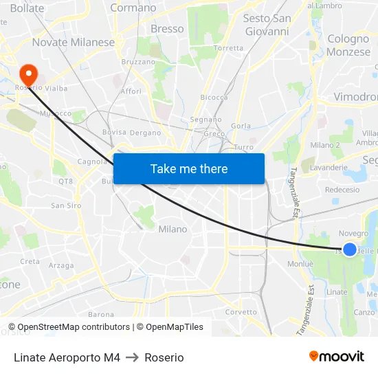 Linate Airport M4 to Roserio map
