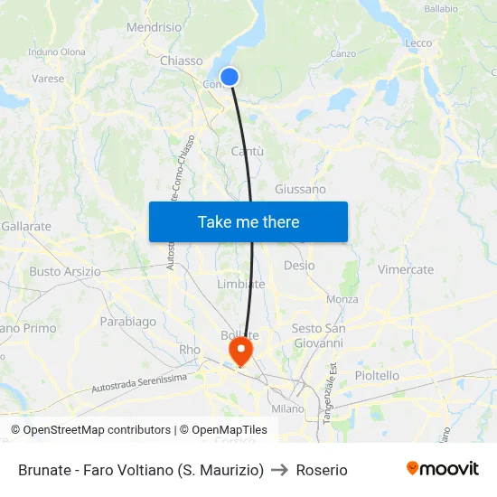 Brunate - Faro Voltiano (S. Maurizio) to Roserio map