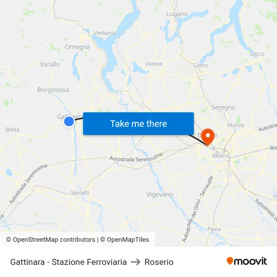 Gattinara - Railway Station to Roserio map
